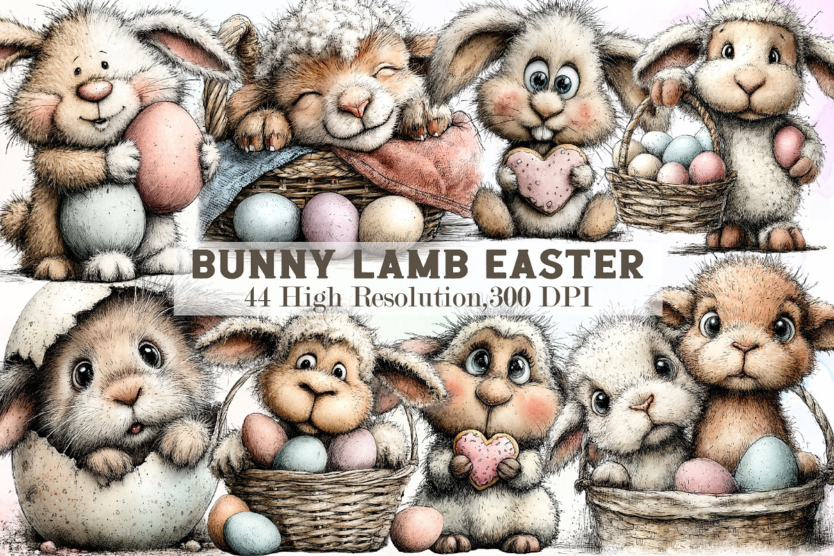 Bunny Lamb Easter Clipart, an Illustration by Sublimation Artist (Photo 1 of 7)