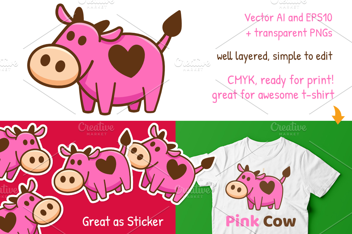 Pink Cow Animal Logo Mascot, a Branding & Logo Template by Manudesign (Photo 2 of 3)