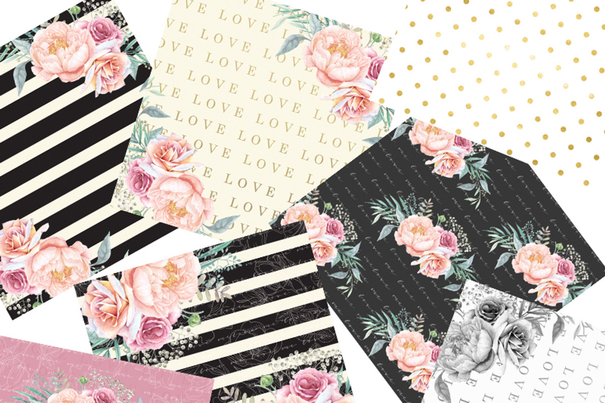 FLORAL DIGITAL PAPER PACK, a Pattern Graphic by rusticmelody (Photo 2 of 2)