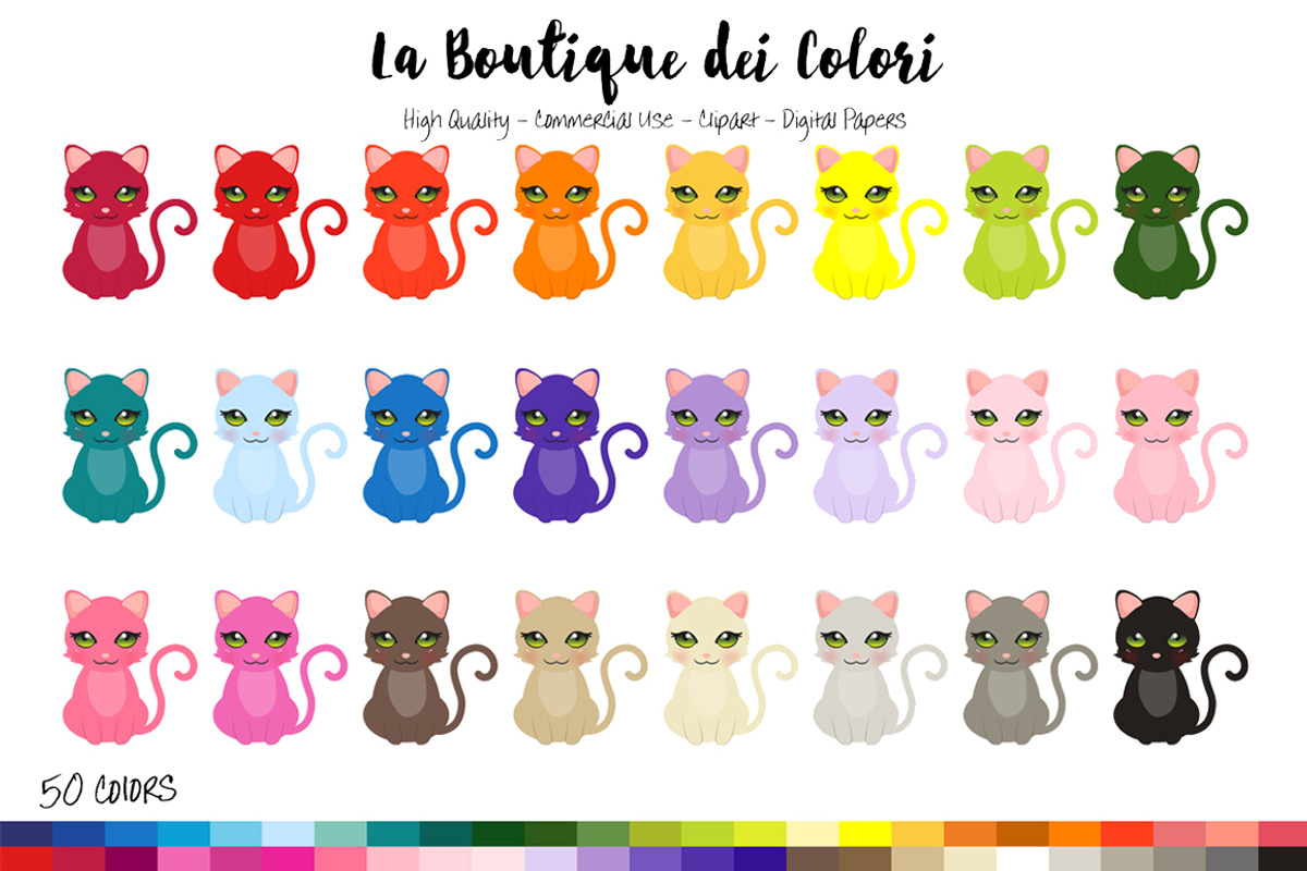 50 Rainbow Cat Clip Art, an Illustration by La Boutique dei Colori