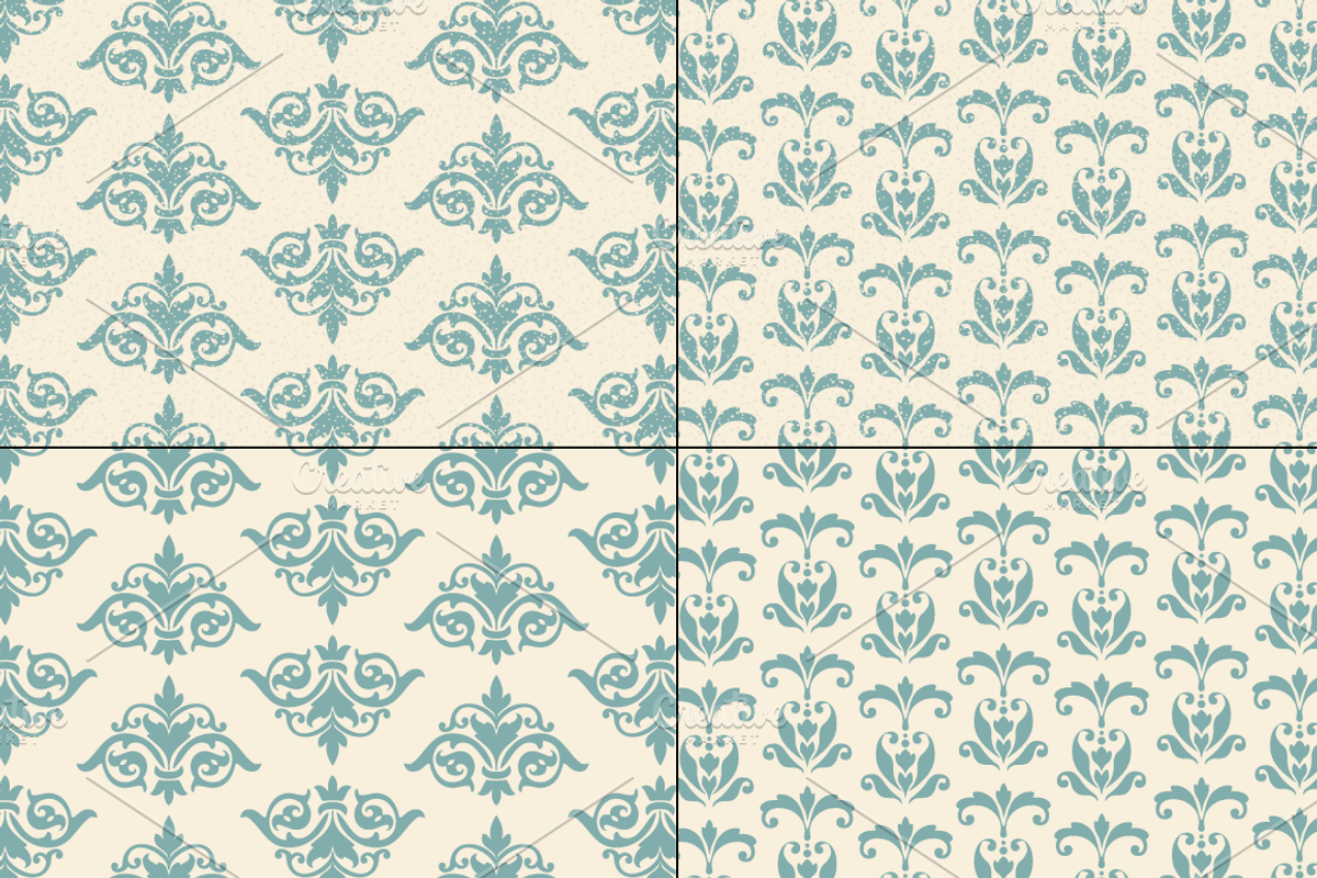 Seamless Blue Damask Patterns preview 4