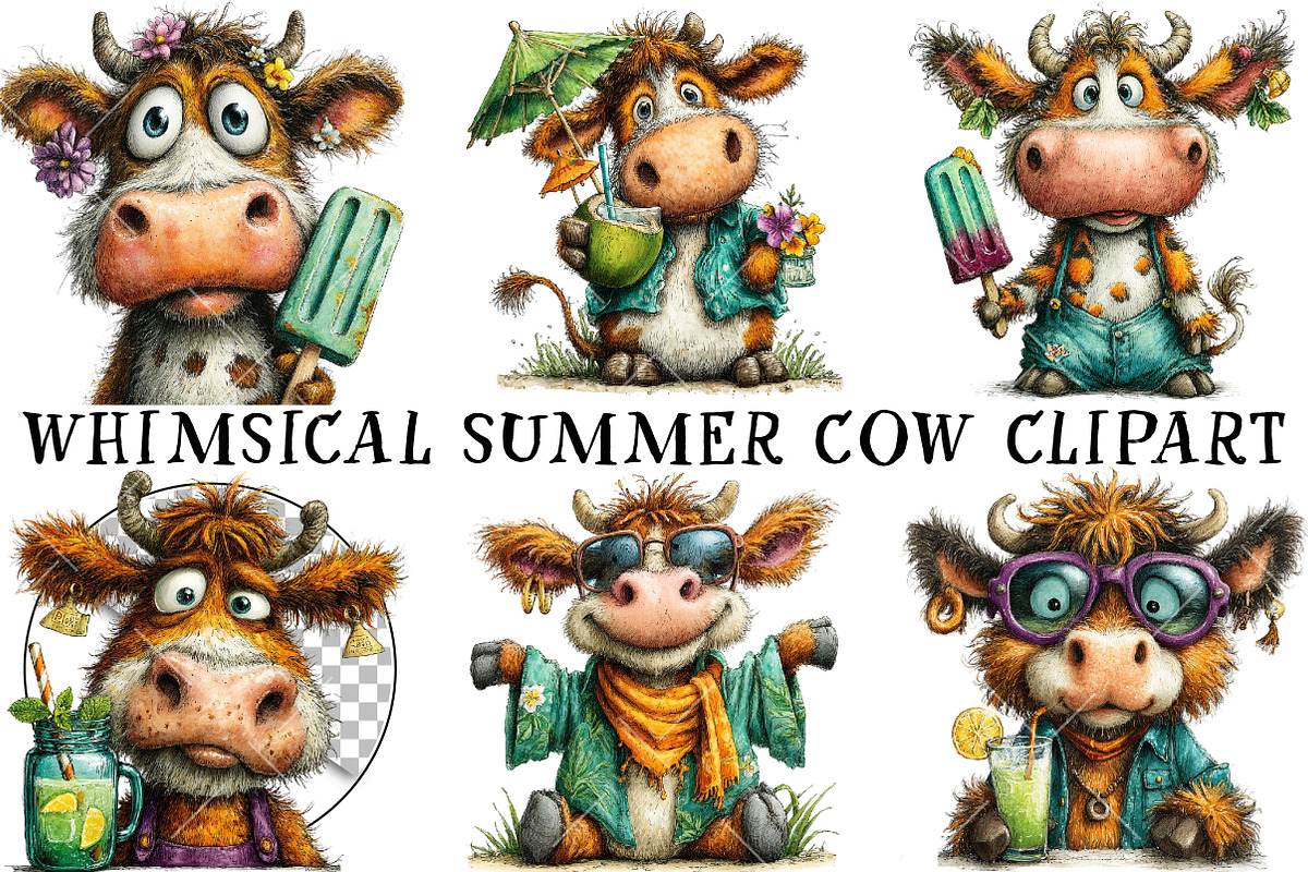 Whimsical Summer Cow Clipart, an Illustration by OK Design (Photo 2 of 6)