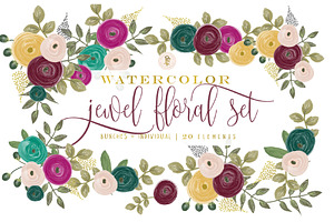 Jewel tone watercolor floral clipart