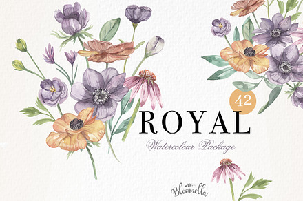 Royal Watercolor Florals 42 Flowers