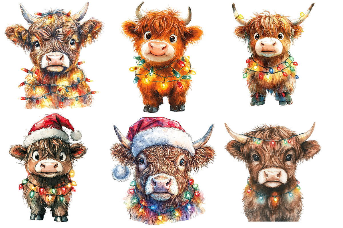 Christmas Highland Cow Clipart, an Illustration by Designworld (Photo 3 of 5)