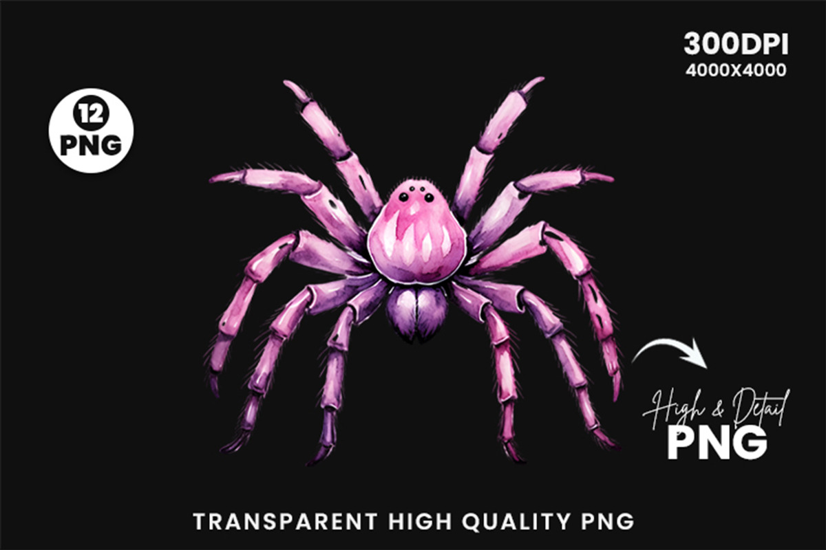 Halloween Watercolor Pink Spider PNG, a Seasonal Illustration by Creative Arslan (Photo 8 of 9)
