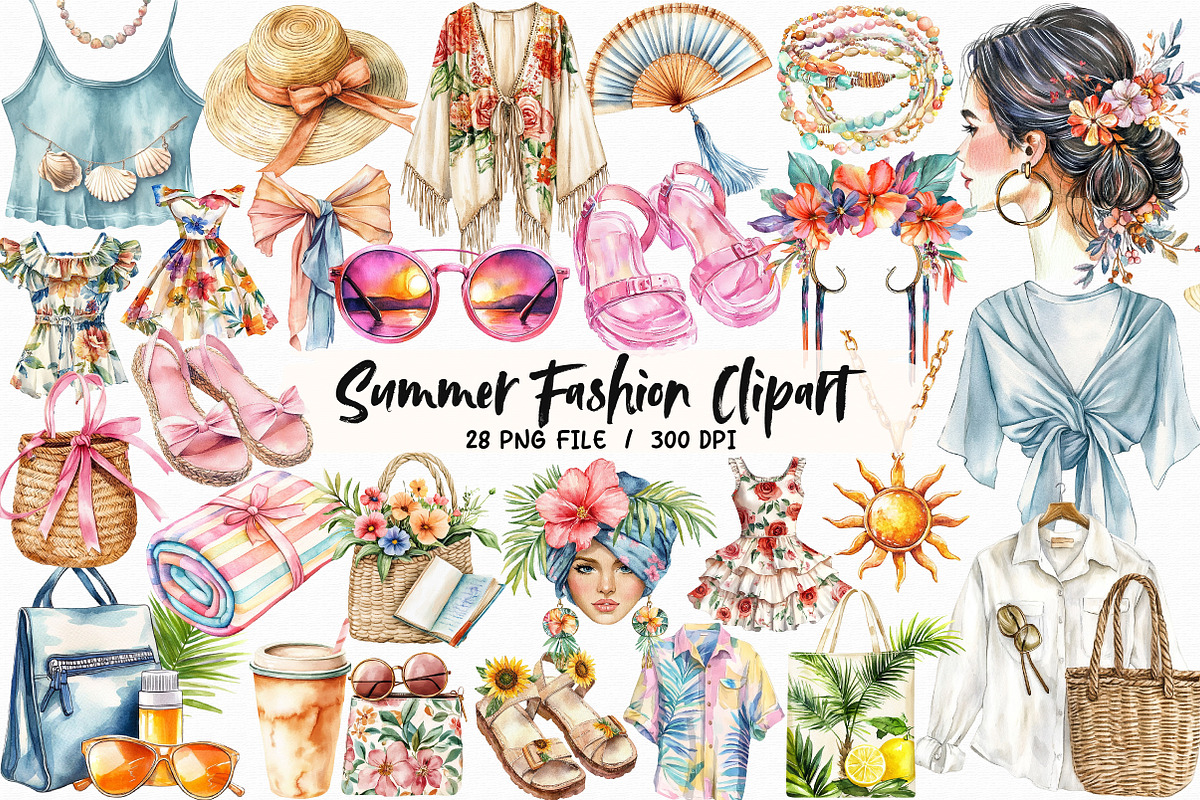 Watercolor Summer Fashion Clipart, an Illustration by Libby Wishes (Photo 1 of 6)