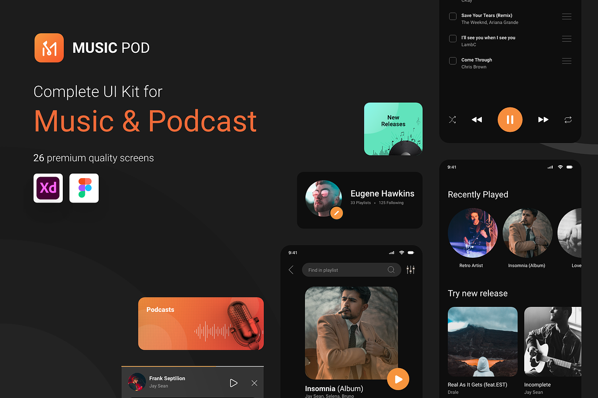 MusicPod App - Complete UI Kit, an App Template by Ragul Creates (Photo 1 of 7)
