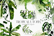 Tropical Greenery Watercolor Clipart, an Illustration by whiteheartdesign (Thumbnail 1 of 22)