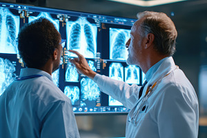 Doctors analyzing lung x-rays in a modern facility, a Health & Medical Photo by AlyaAnd