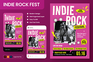 Indie Rock Festival Flyer Set, a Flyer Template by Annora Studio
