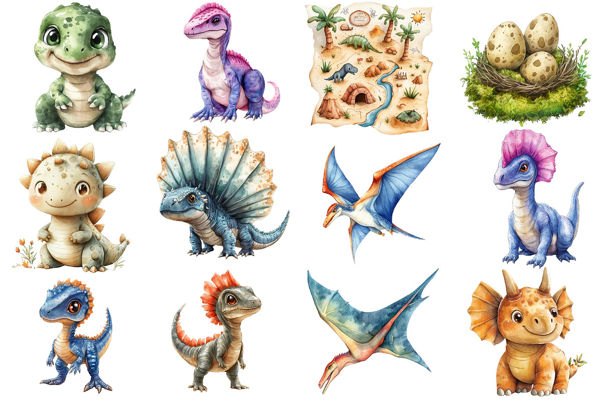 Watercolor Paleontology Dinosaur png, an Illustration by Watercolor design (Photo 2 of 5)