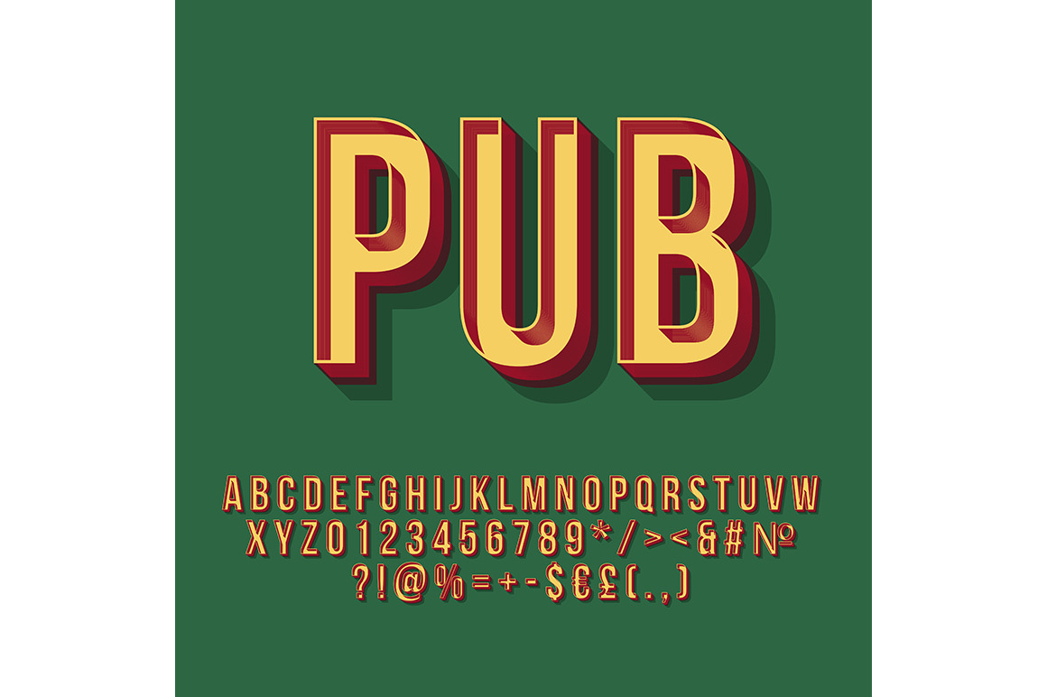 Pub vintage 3d vector lettering, a Templates & Theme by IMG Visuals