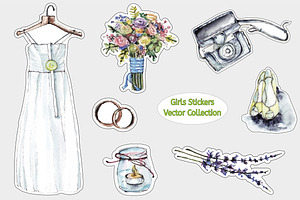 Girls Stickers Vector Set