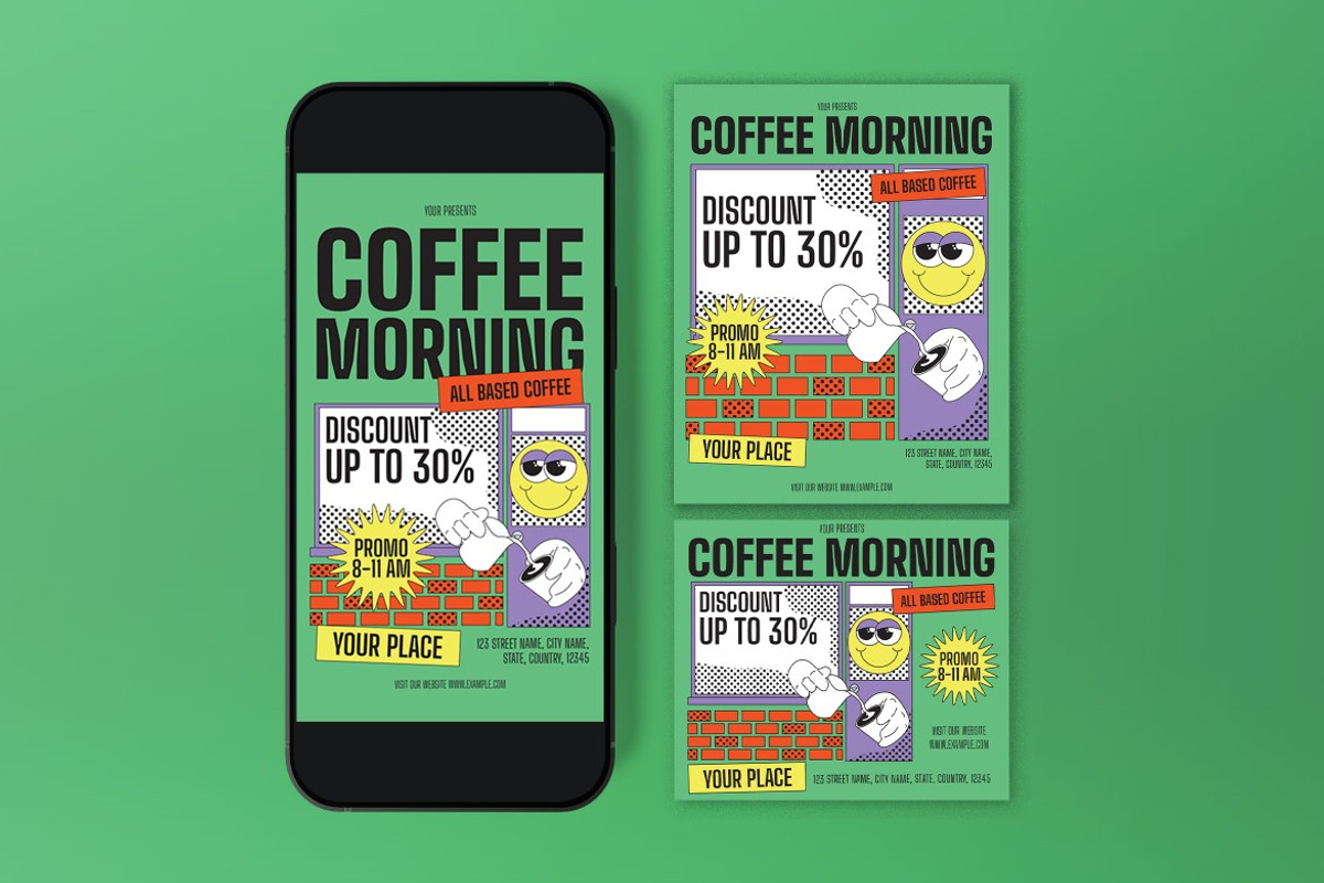 Green Coffee Shop Promo Flyer Set, a Flyer Template by graphicook (Photo 3 of 3)