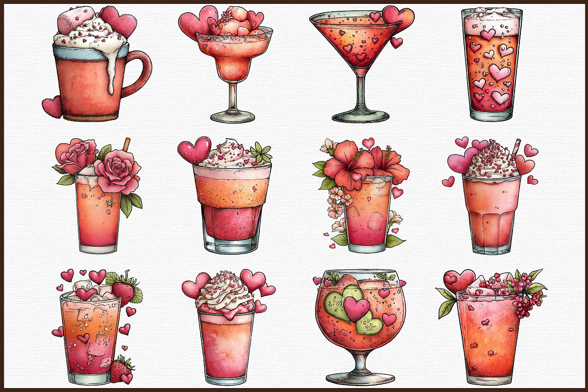 Valentine's Day Cocktail Clipart Set, an Illustration by Sublimation Artist (Photo 3 of 6)