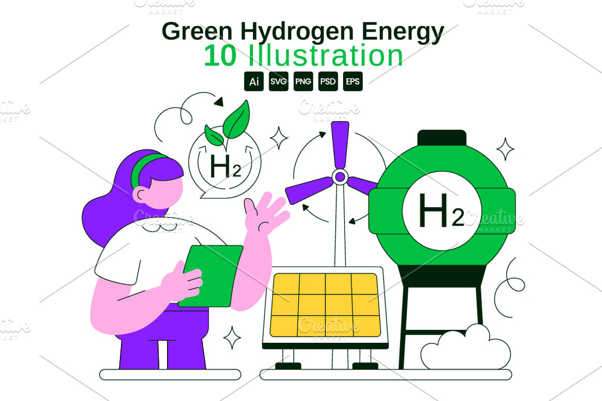 10 Green Hydrogen Energy, a Technology Illustration by denayunebgt (Photo 1 of 4)