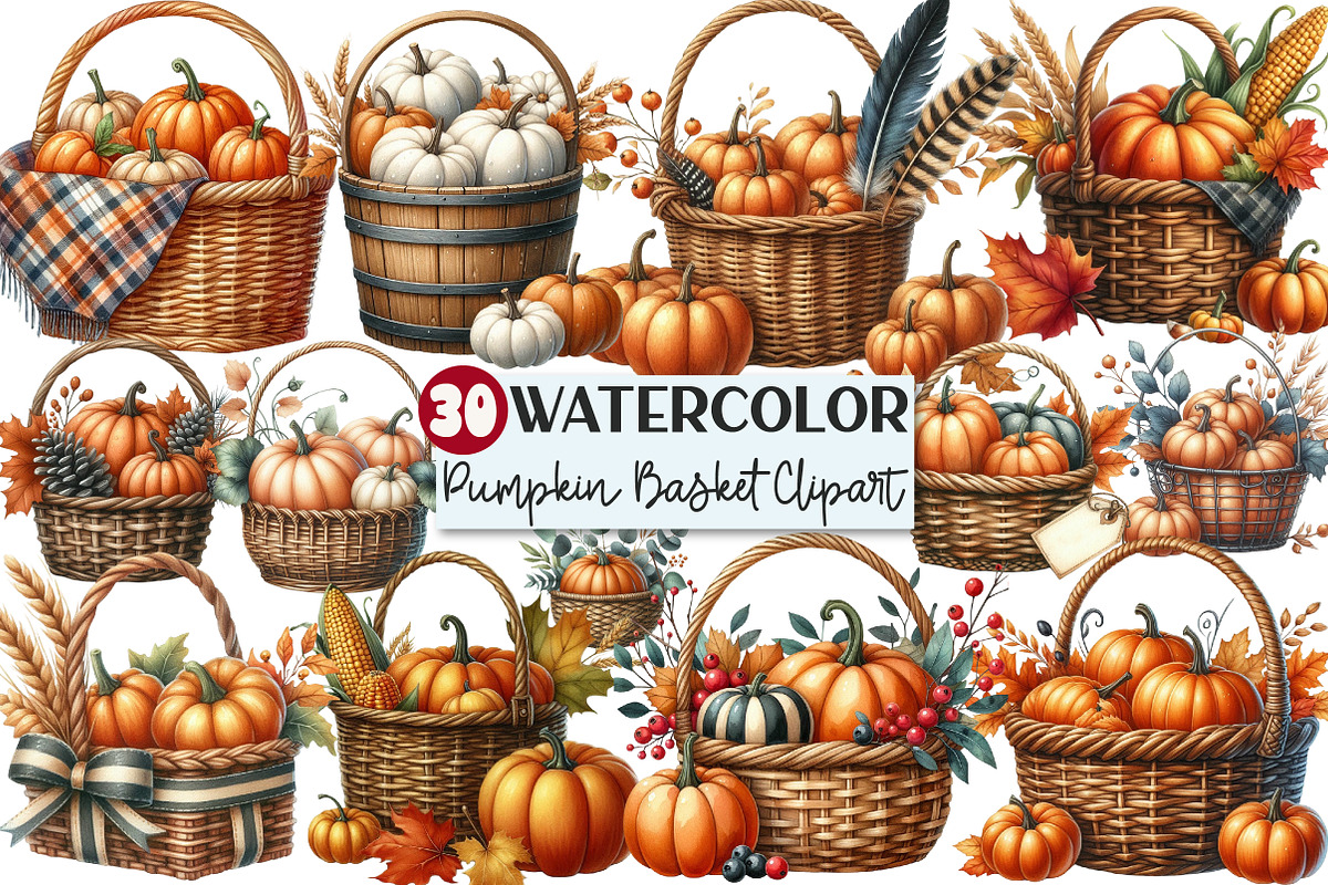 Autumn Pumpkin Basket Clipart, an Illustration by Rose Art (Photo 1 of 7)