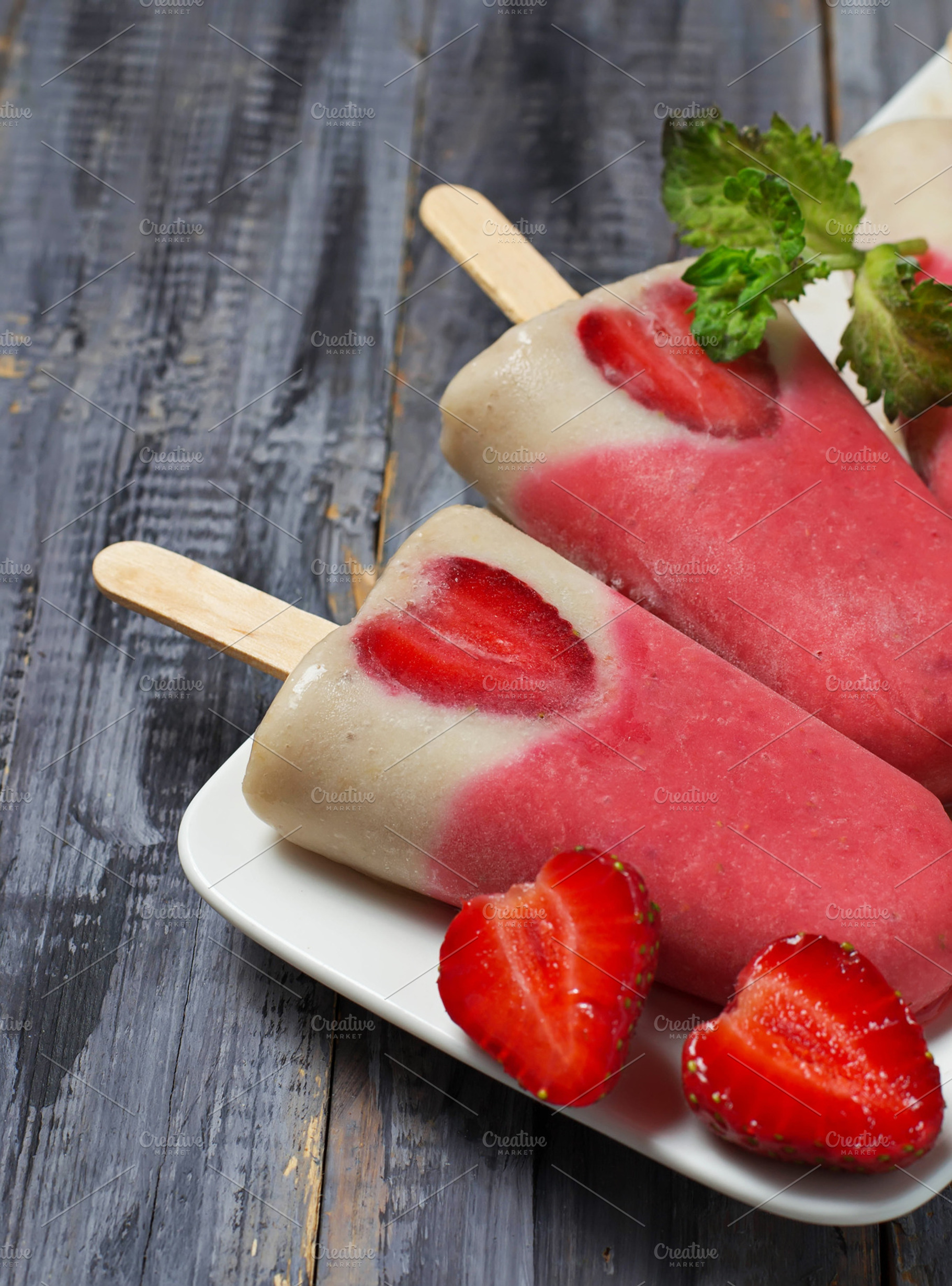 Strawberry banana popsicle containing food, summer, and strawberry, a Food & Drink Photo by Yulia Furman
