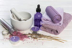 Lavender spa wellness concept with aromatherapy products, a Beauty & Fashion Photo by Olena Rudo
