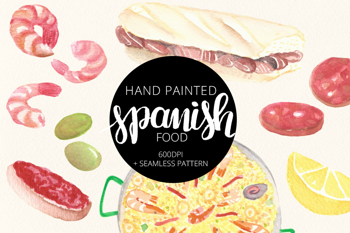 Spanish Food Set - Watercolor, a Food Illustration by RV Zarpelon (Photo 1 of 6)