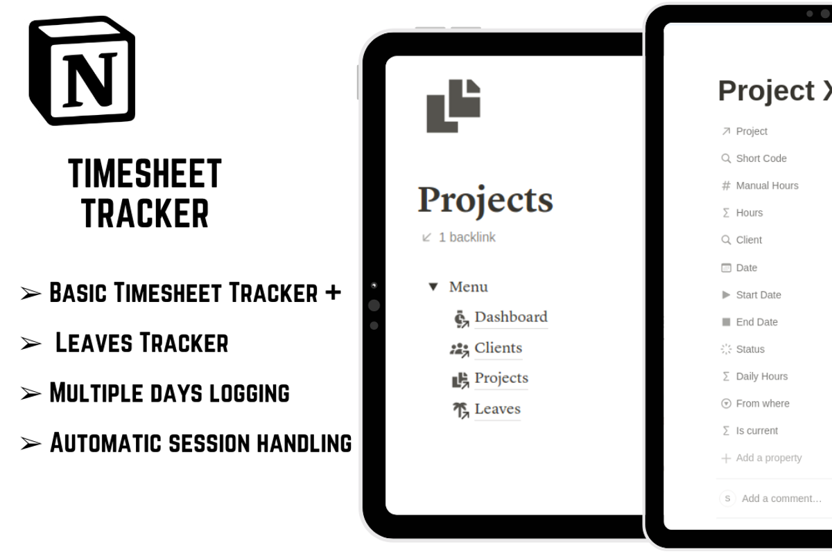 Timesheet Tracker - Notion Template, a Templates & Theme by 2 Nomazi (Photo 3 of 5)