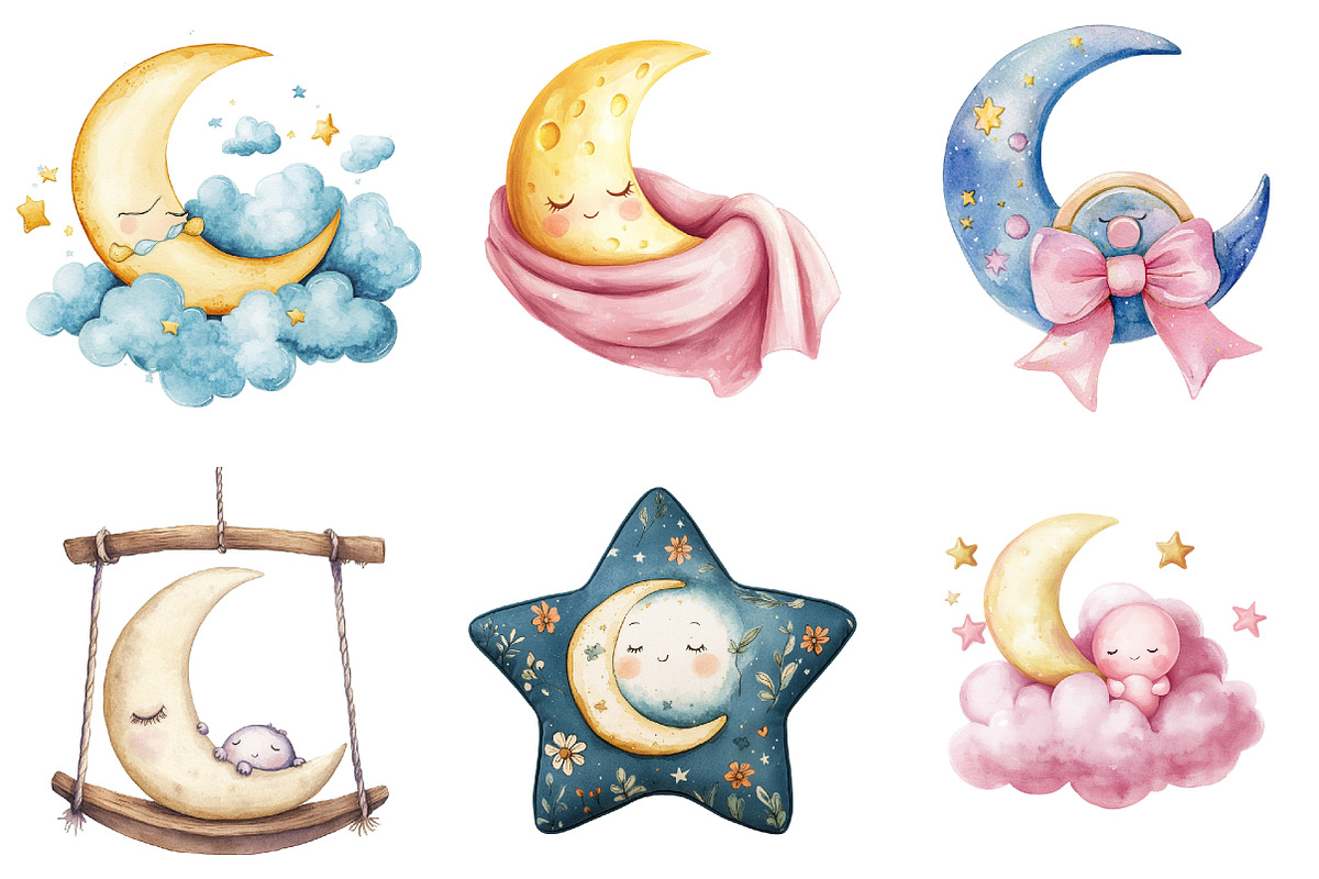 Watercolor Baby Dreamy Princess Moon, an Illustration by Watercolor design (Photo 3 of 4)