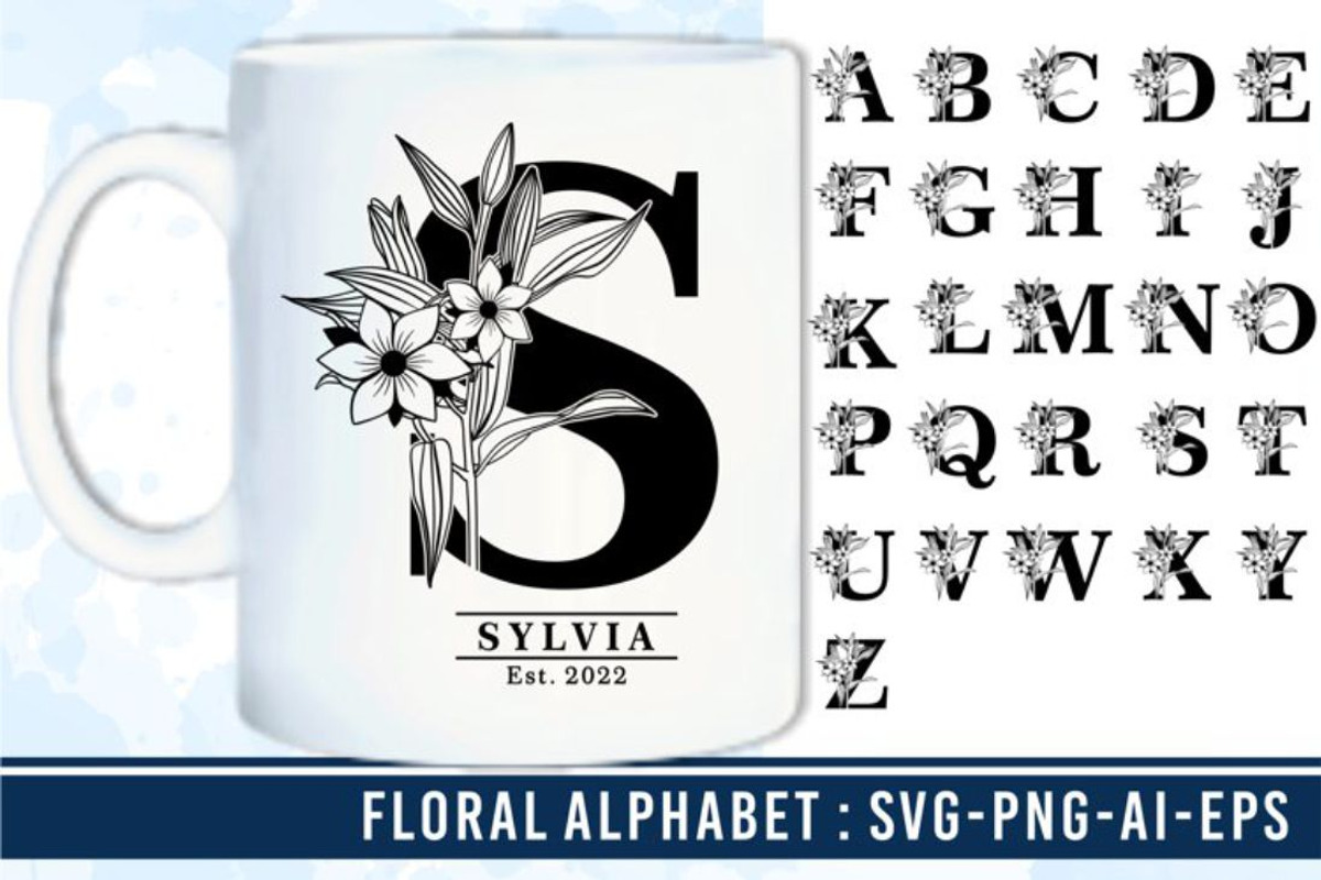 Floral Alphabet Letter SVG Bundle, a Graphic by D2PUTRI (Photo 6 of 15)