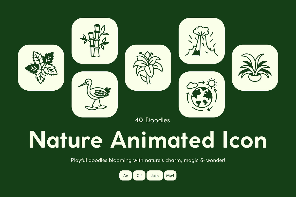 Animated Nature Doodle Icon Set, an Outline Icon by Vectors Market (Photo 1 of 5)
