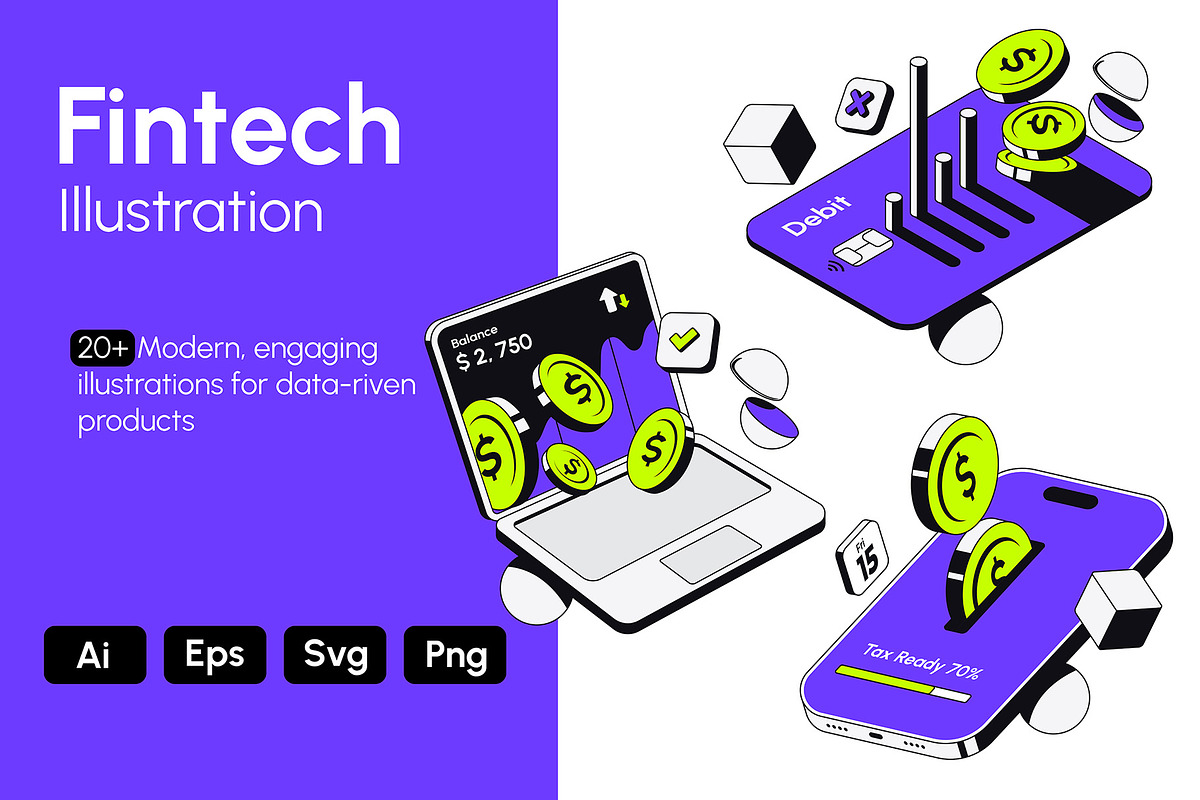Fintech App Illustrations set, a Finance Illustration by Creative Graphics (Photo 1 of 4)