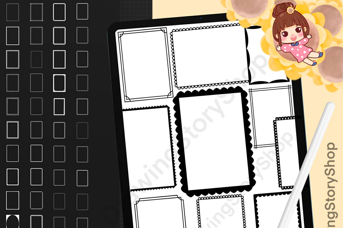 120 Procreate Page Border Stamps, a Brush Add-On by DrawingStoryShop