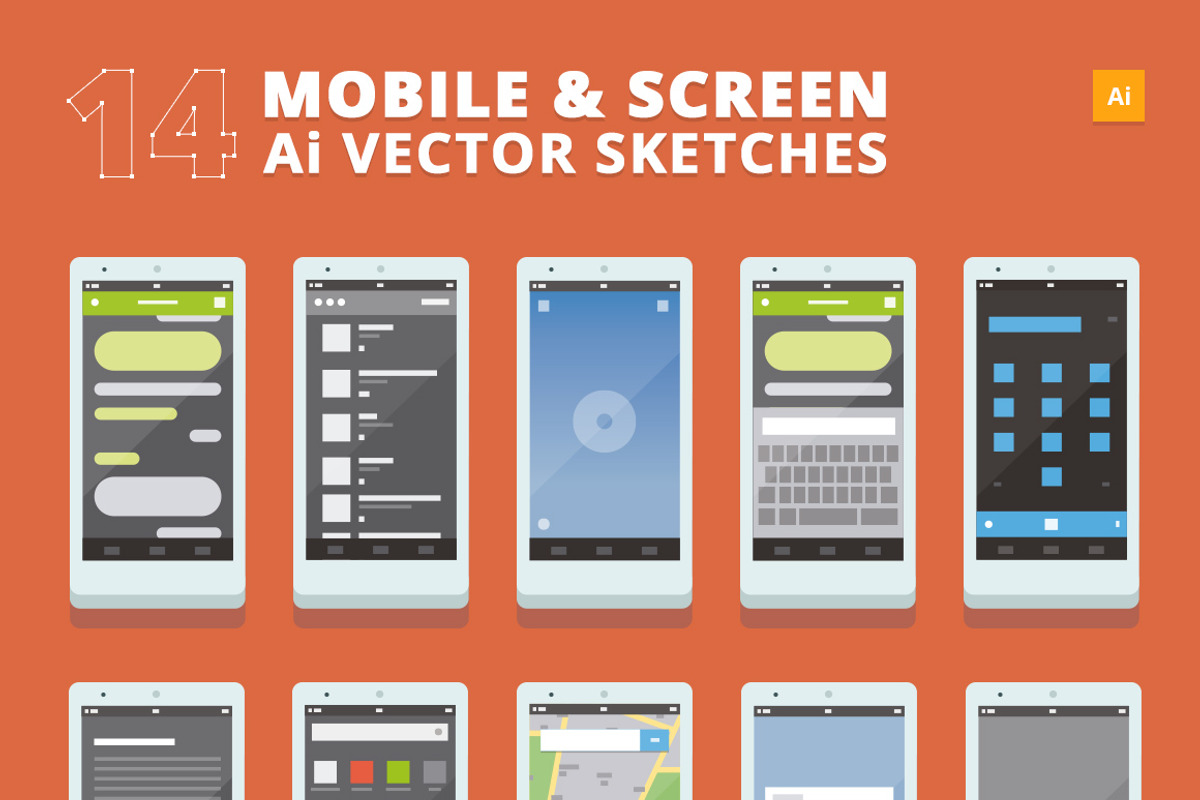 14 Ai Mobile & Screen Sketches, a Product Mockup by Makoto (Photo 2 of 5)