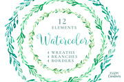 Watercolor Wreaths & Branches, an Illustration by Essem Creatives (Thumbnail 1 of 2)