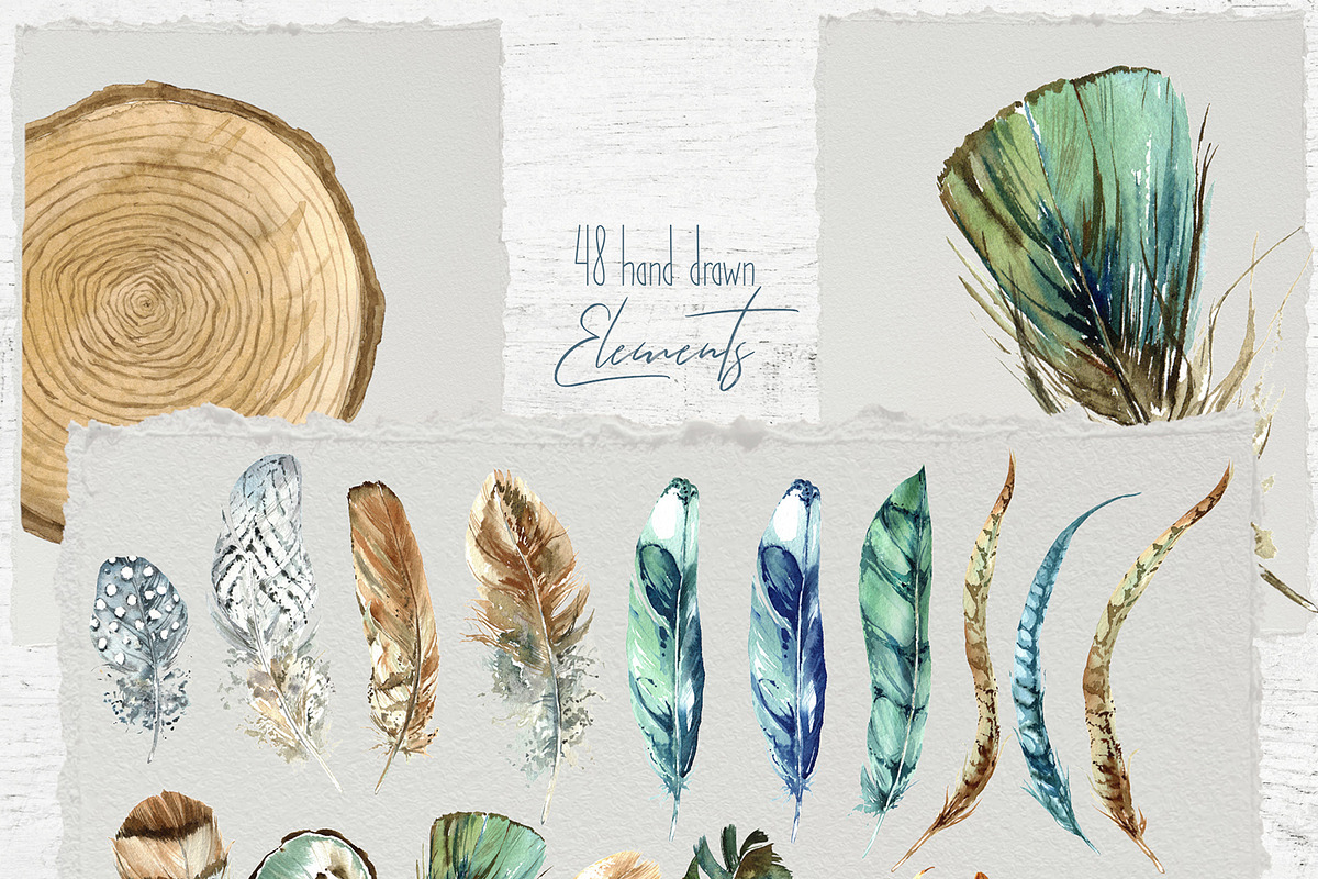 Boho Feathers Watercolor Collection, an Illustration by Cat In Colour (Photo 6 of 7)