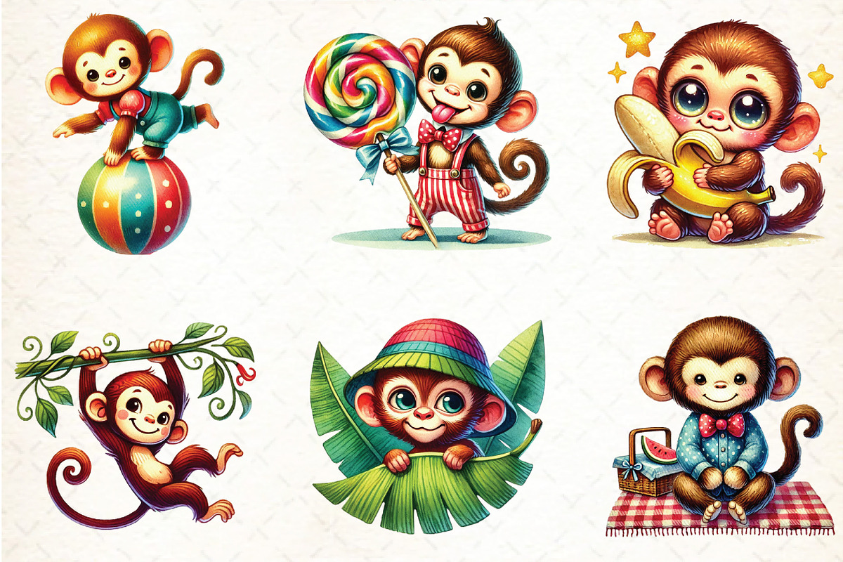 Watercolor Monkey Sublimation Clipar, an Illustration by DreamCafeArt (Photo 2 of 3)