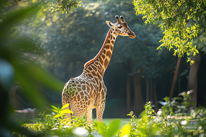 Graceful giraffe stands tall, spotte, an Animal Photo by Pixeness Studio