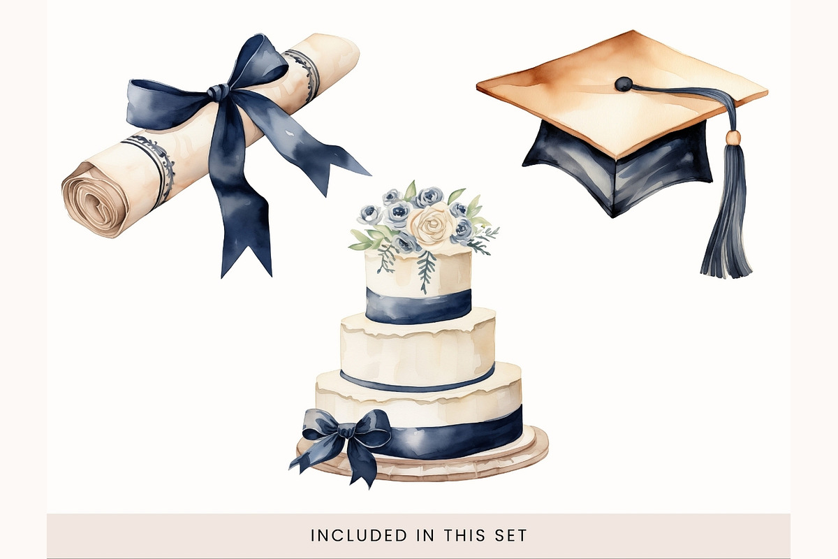 Watercolor Graduation Clipart PNG, a Decorative Illustration by illuztrate (Photo 3 of 7)