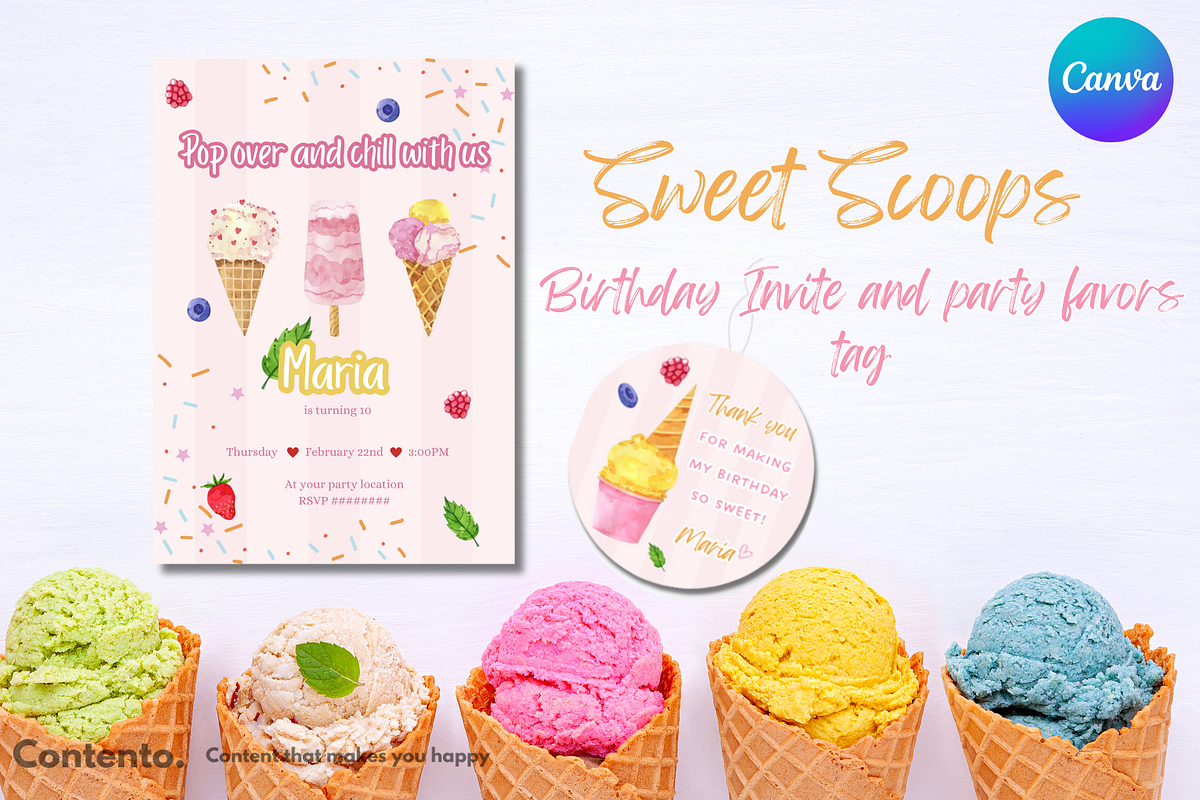 Sweet Scoops Birthday Invitation&tag, a Stationery Template by Contento BH (Photo 1 of 2)