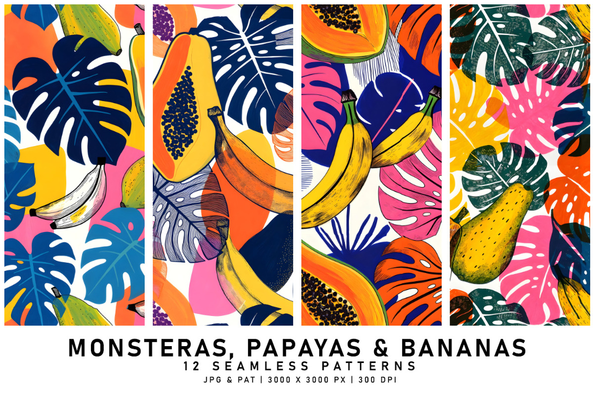 Monstera Leaves, Papayas and Bananas, a Pattern Graphic by Digital Art Creations (Photo 3 of 7)