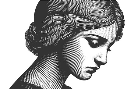 Melancholic woman engraving vector, a Person Illustration by AlexArt