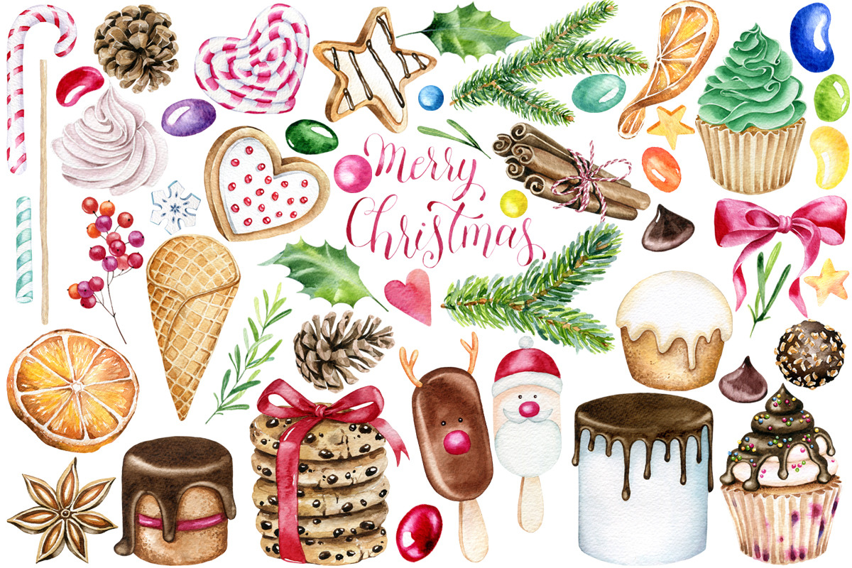 Watercolor Christmas Sweets Clipart, an Illustration by SimpleWishesArt (Photo 2 of 7)