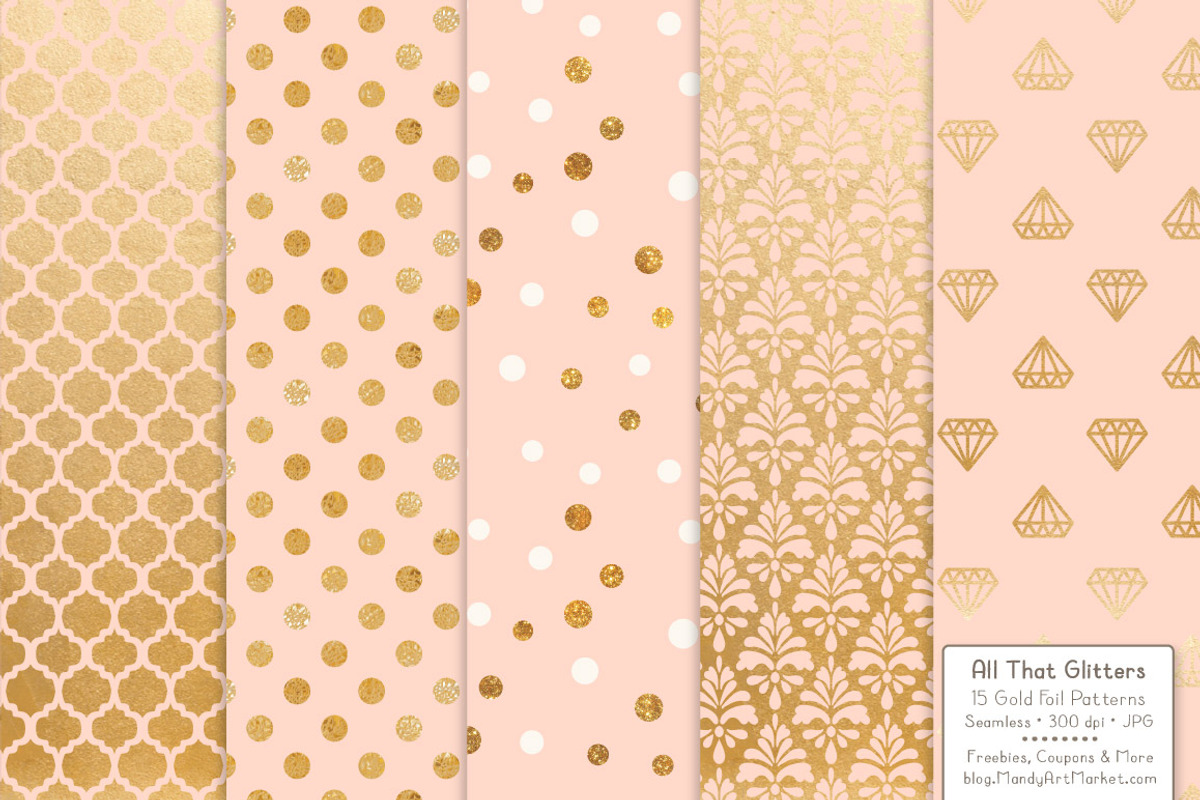 Peach Gold Foil Digital Papers, a Pattern Graphic by Amanda Ilkov (Photo 3 of 4)