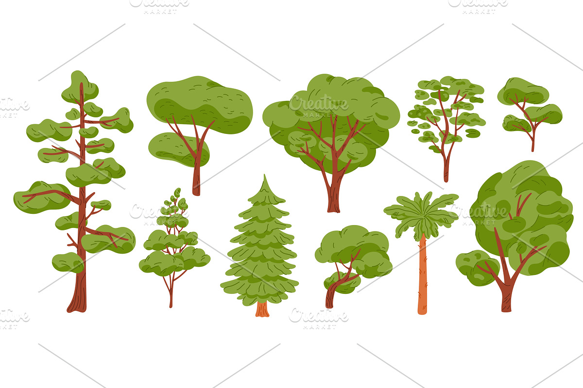 Cartoon trees. Different types of, an Object Illustration by Vectorbuum