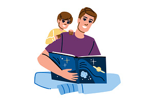Father reading a space book with son, an Education Illustration by pikepicture