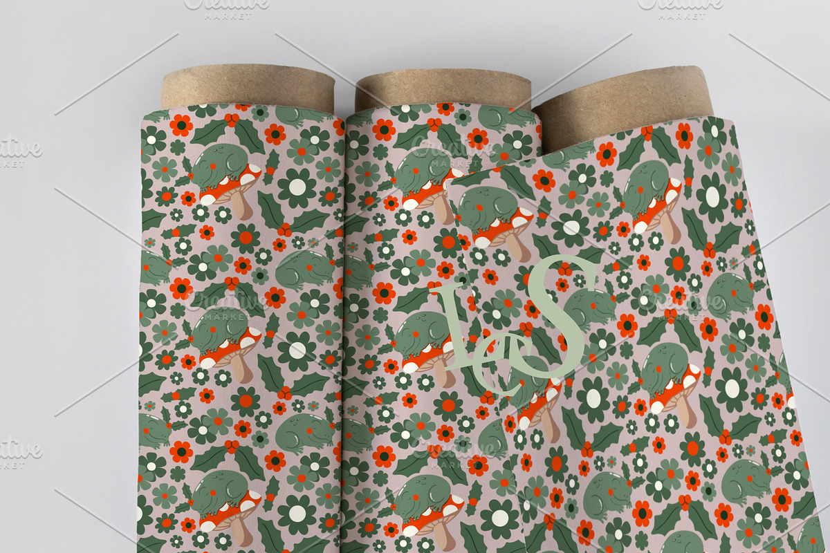 Mushroom & Frog Seamless Pattern, a Pattern Graphic by Little Creative Scribbles (Photo 4 of 6)