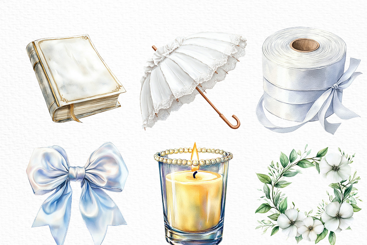 Watercolor White Wedding Day Clipart, an Illustration by Craft Nest (Photo 5 of 6)