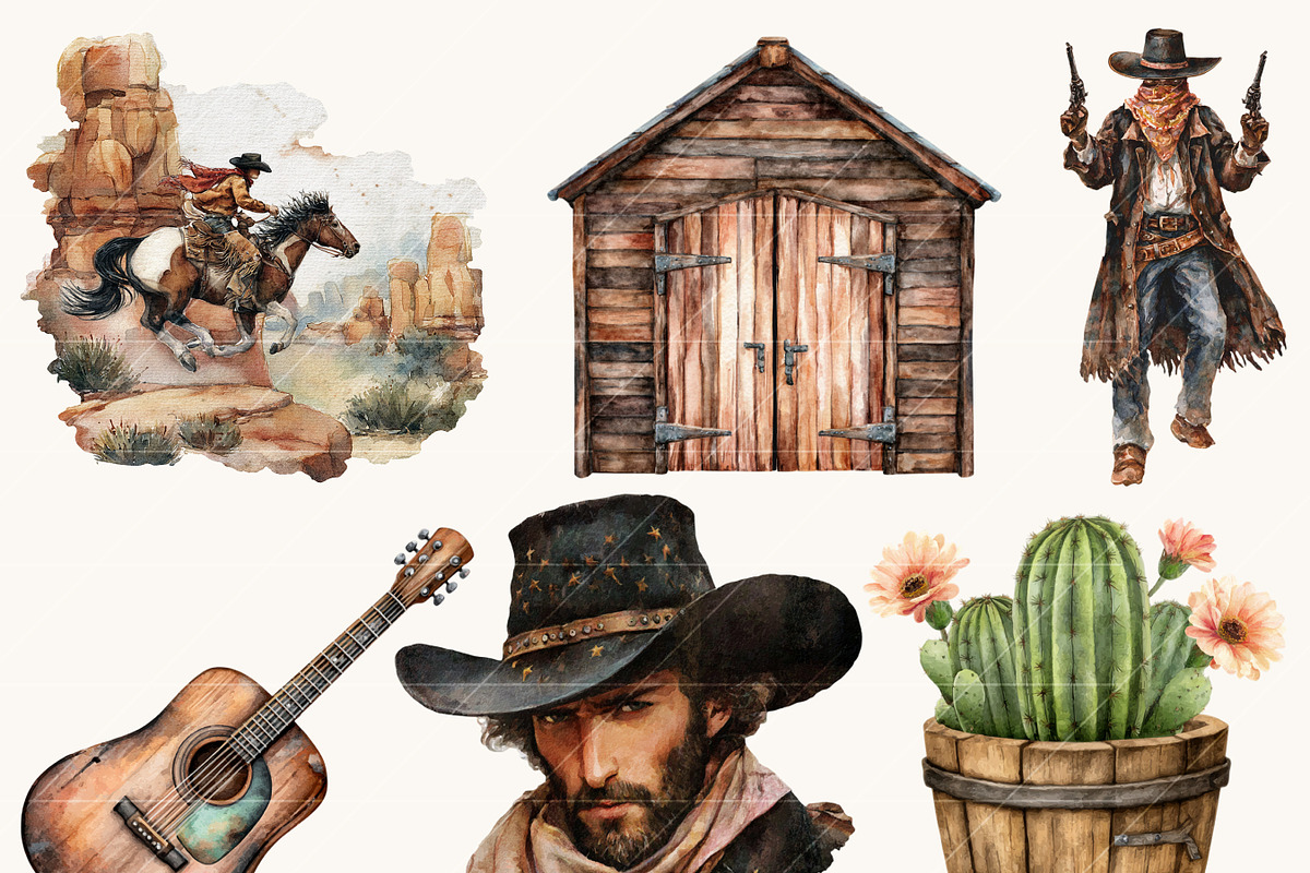 Watercolor Cowboy Clipart Bundle, a Person Illustration by BusyDaydesign (Photo 5 of 9)