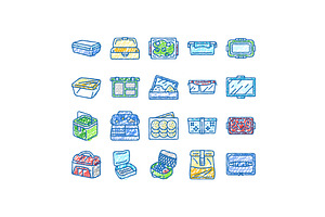 lunch box food school meal icons, an Object Illustration by pikepicture