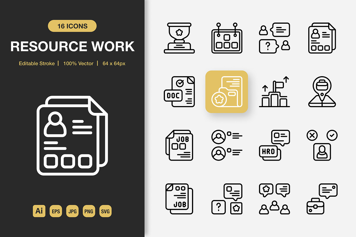 Resource Work Icons, an Outline Icon by Spacepixel Creative