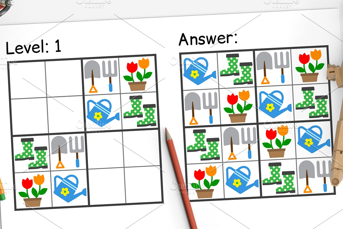 Sudoku Kids game. Children puzzle, an Education Illustration by jelisua88 (Photo 3 of 3)